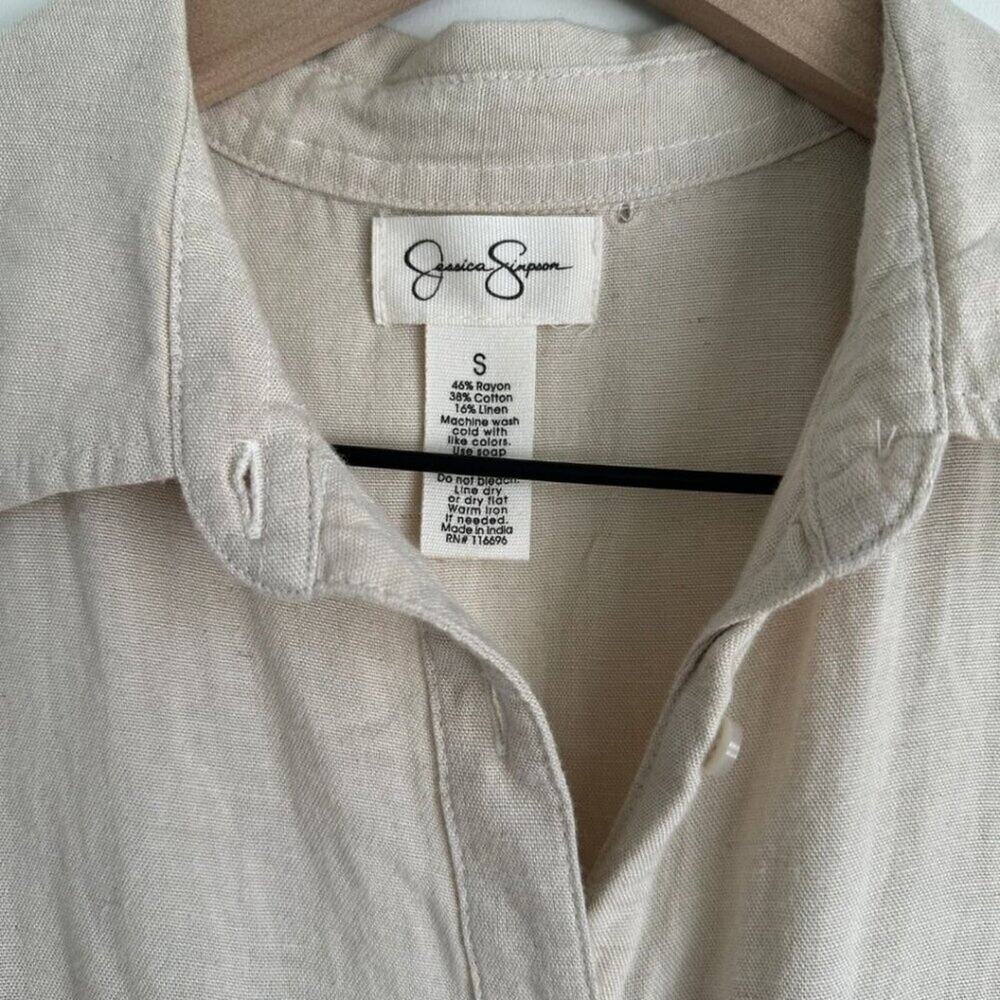 Jessica Simpson Short Sleeve Linen Jumpsuit Beige Small - Picture 4 of 9